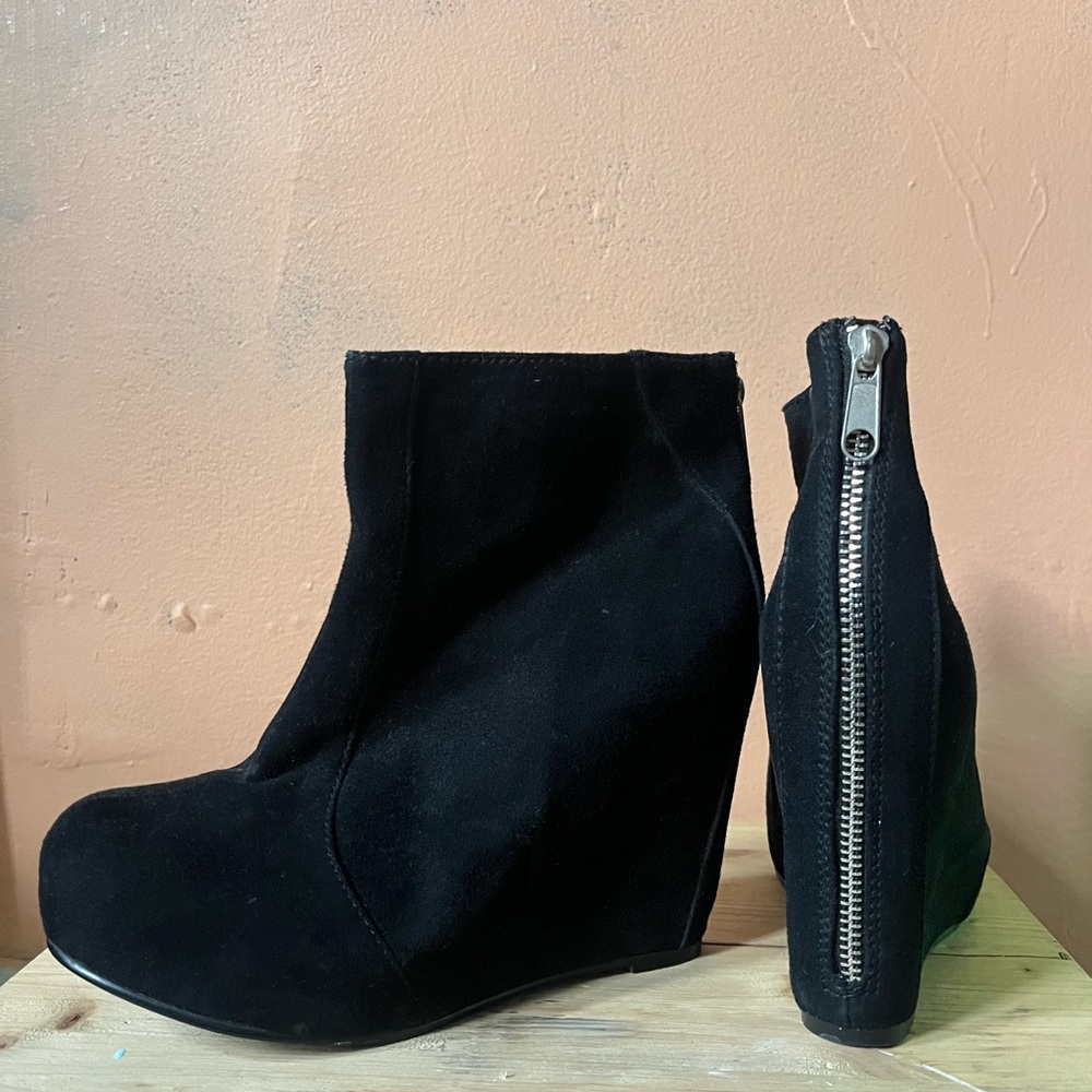 Jeffrey Campbell Black Suede Pixie Wedge Booties